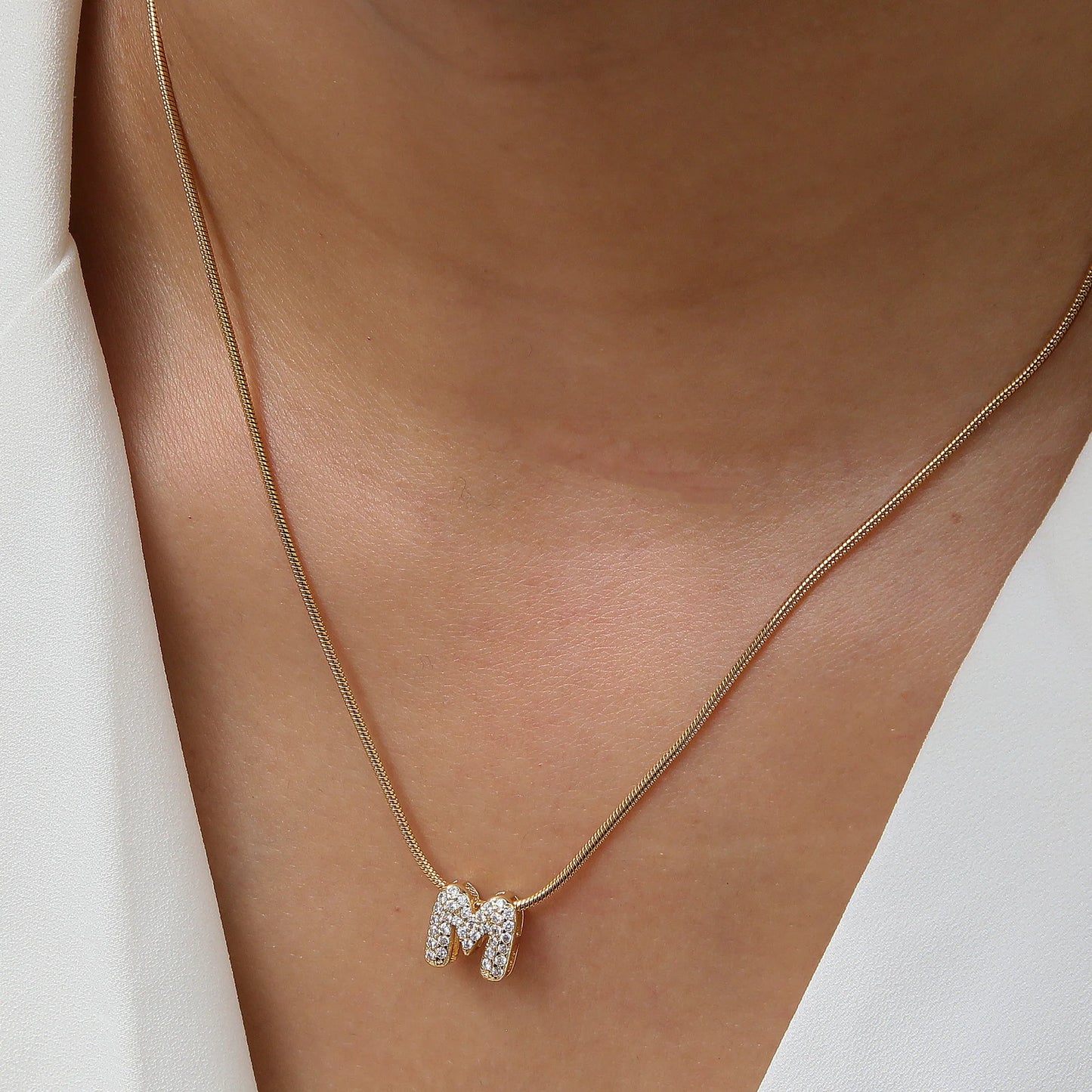 Dainty Zircon Tiny Initial Letter Necklace