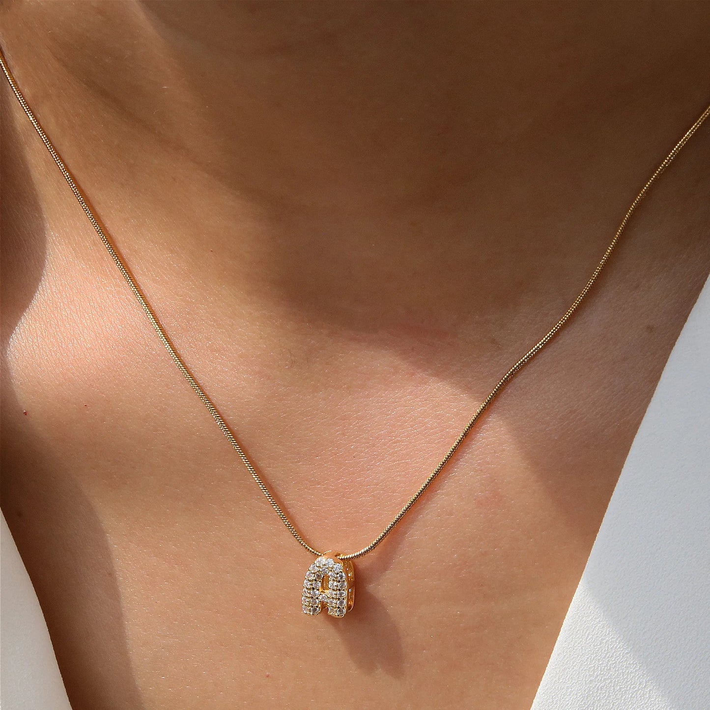 Dainty Zircon Tiny Initial Letter Necklace