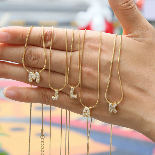 Dainty Zircon Tiny Initial Letter Necklace